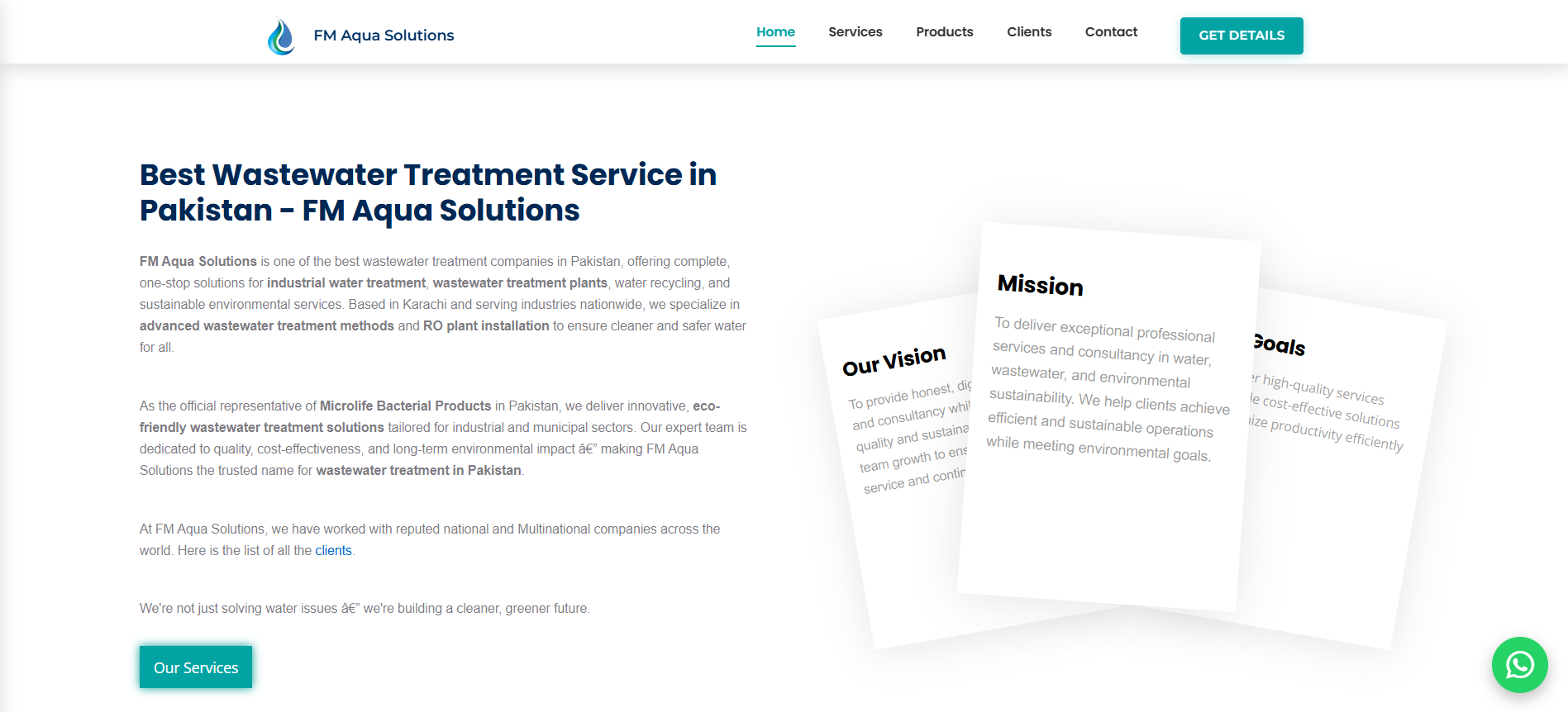 FM Aqua Solutions homepage hero section