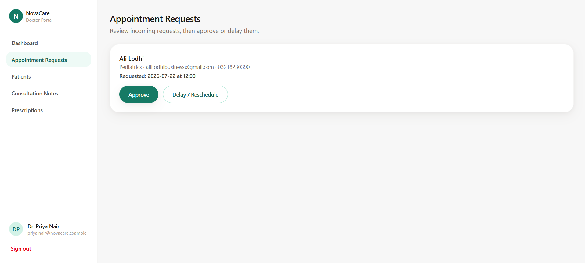 NovaCare doctor appointment requests
